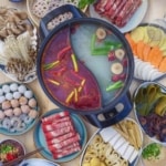 A Chinese hot pot meal with overlay text that says Chinese hot pot guide