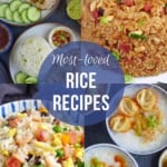 Four dishes with overlay text that says most-loved rice recipes.