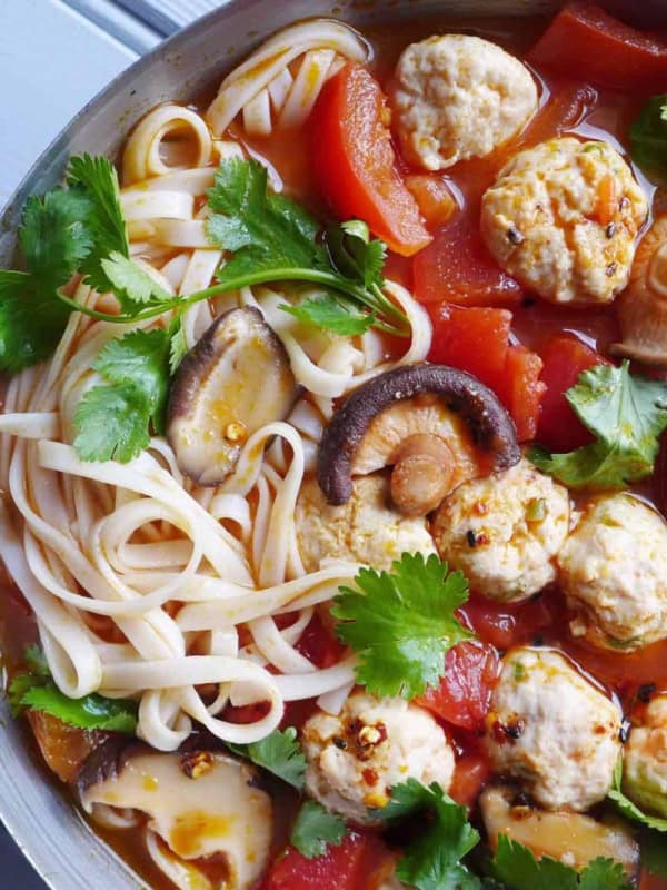 Chicken meatball soup with noodles