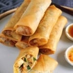cooked spring rolls with overlay text that says Chinese spring rolls