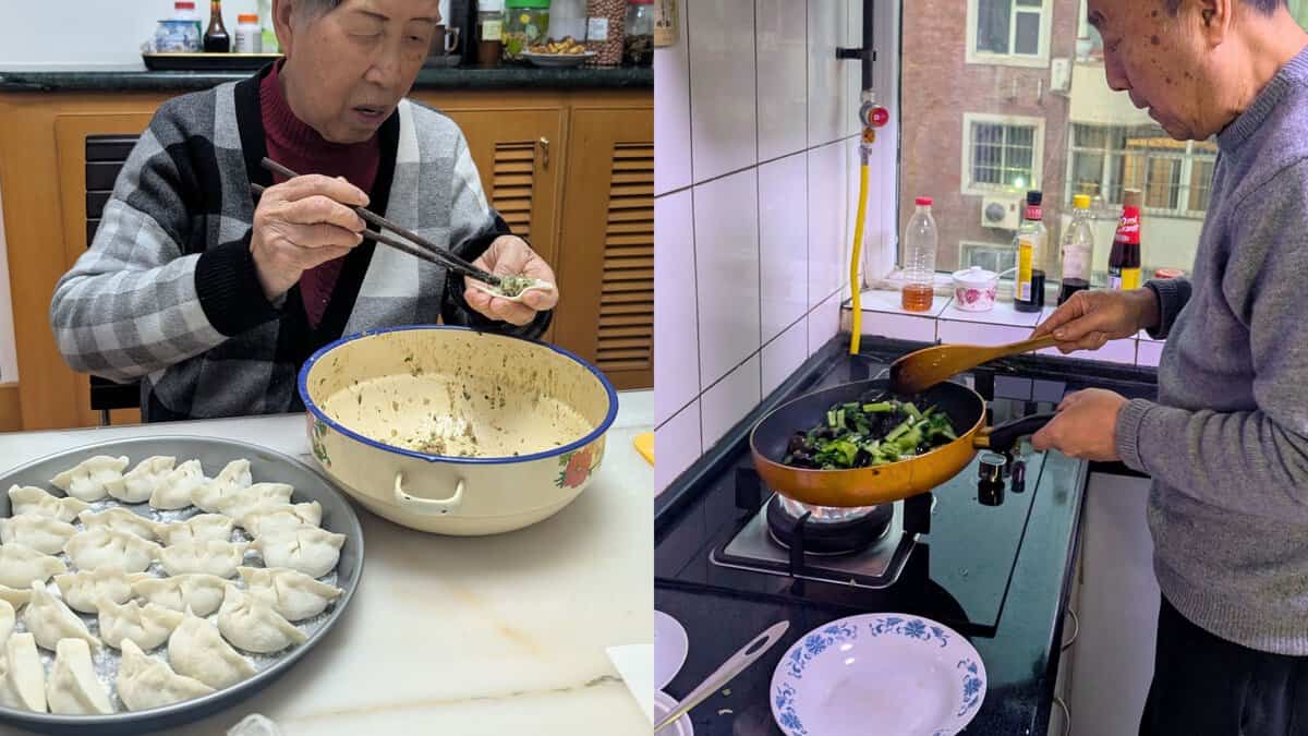 My parents cooking in our family kitchen.