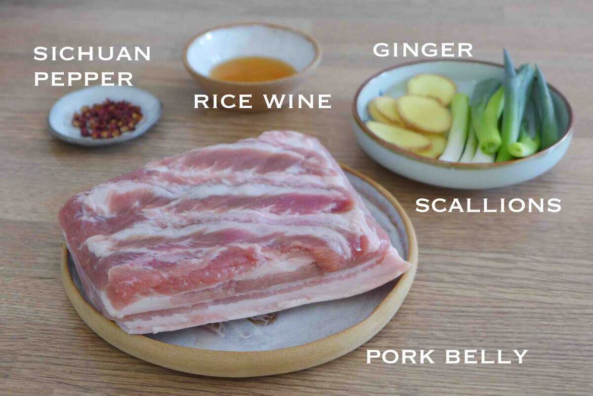 pork belly with ginger, scallions, rice wine and Sichuan pepper.