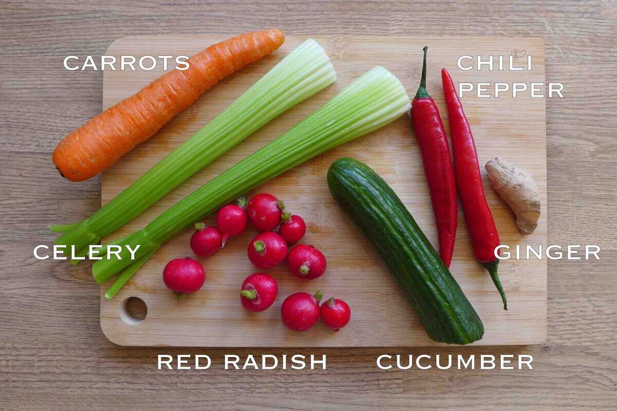 raw vegetables on a board.