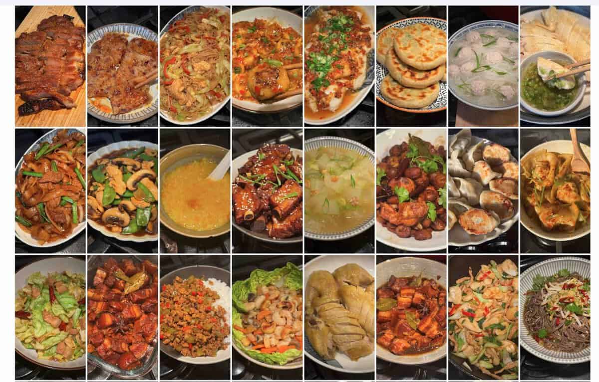 A collage of multiple snapshots of dishes.