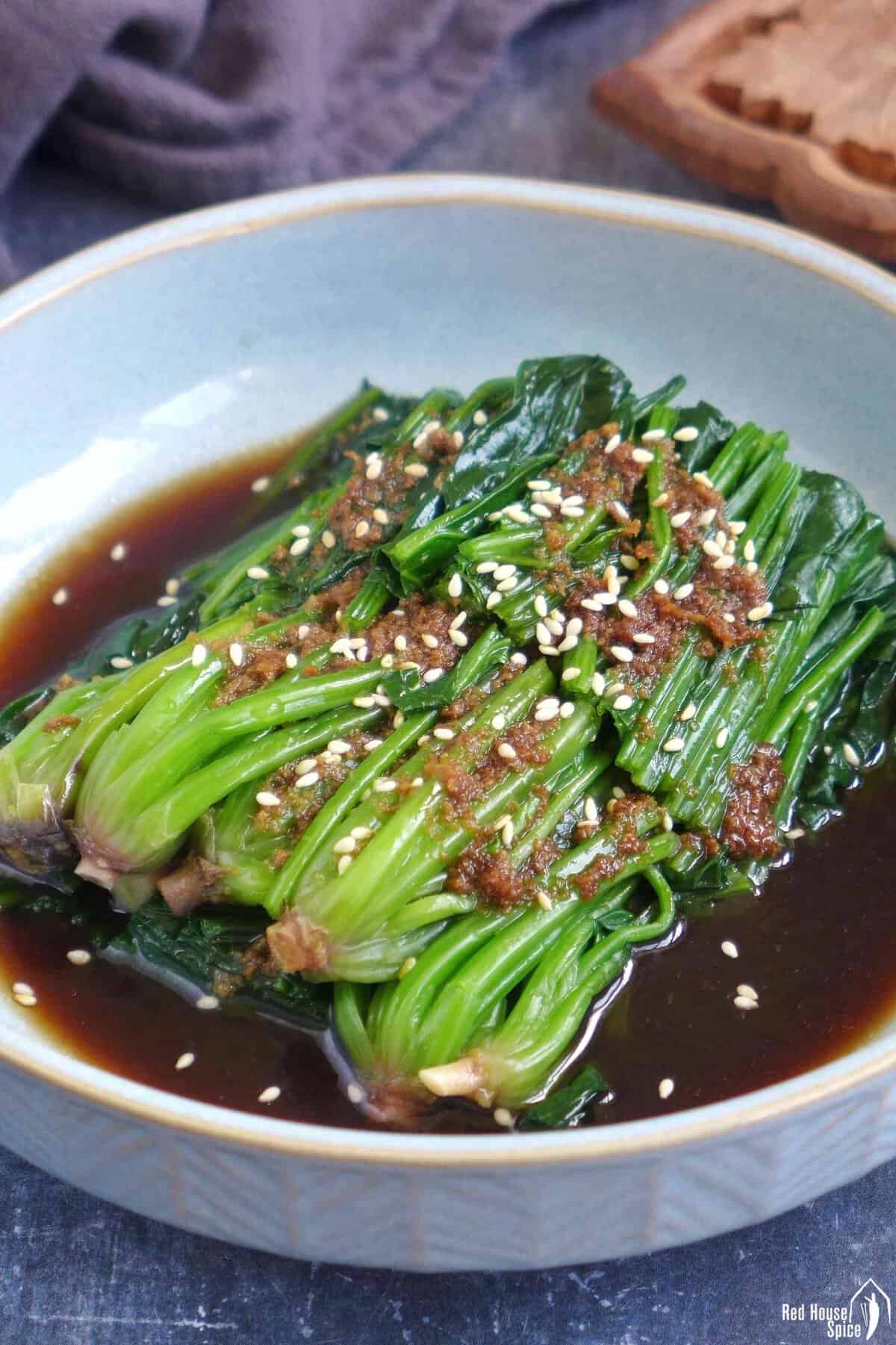 blanched spinach with a ginger soy dressing.